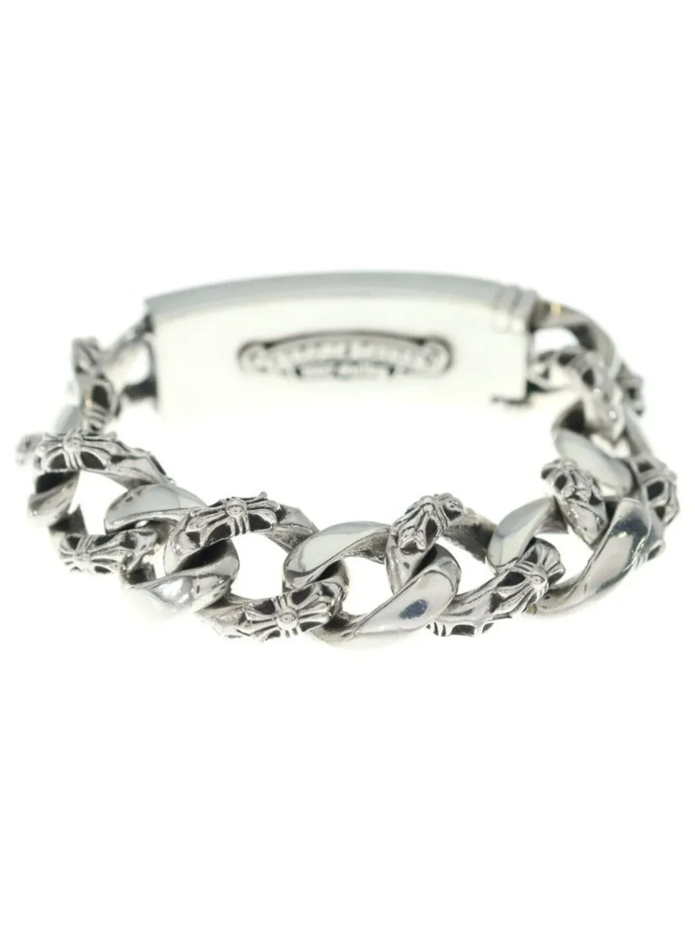 Chrome Hearts ID Floral Crs Cross ID Fancy Link Bracelet Silver